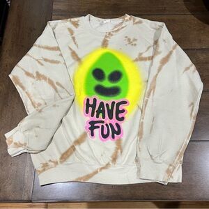 Urban Outfitters Cream and Yellow Graphic Crew Neck